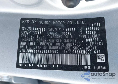 2018 Honda Civic Ex-L from USA, damaged, VIN JHMFC1F75JX034552